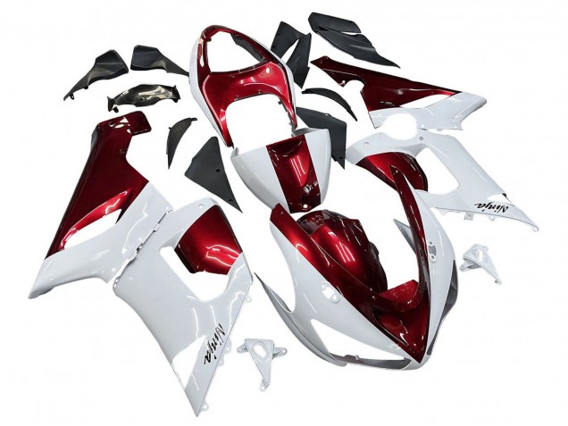Preisgünstige Kawasaki ZX6R Motorrad Verkleidung 2005-2006 - Weiss Rot