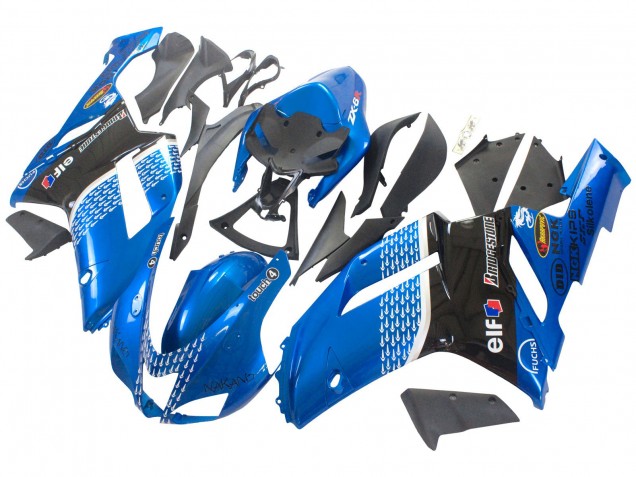 Preisgünstige Kawasaki ZX6R Motorrad Verkleidung 2007-2008 - Schwarz Blauer Elf