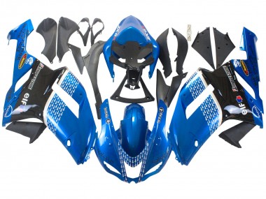 Preisgünstige Kawasaki ZX6R Motorrad Verkleidung 2007-2008 - Schwarz Blauer Elf