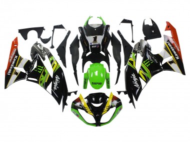 Preisgünstige Kawasaki ZX6R Motorrad Verkleidung 2009-2012 - Grun Glanzendes Schwarz Gelb Weiss Rot Elf Monster