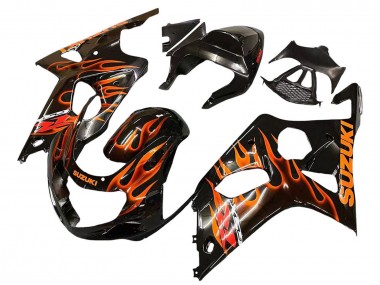 Preisgünstige Suzuki GSXR1000 Motorrad Verkleidung 2000-2002 - Glanzendes Schwarz Orange Flamme