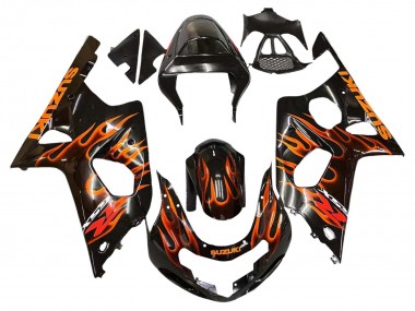 Preisgünstige Suzuki GSXR1000 Motorrad Verkleidung 2000-2002 - Glanzendes Schwarz Orange Flamme