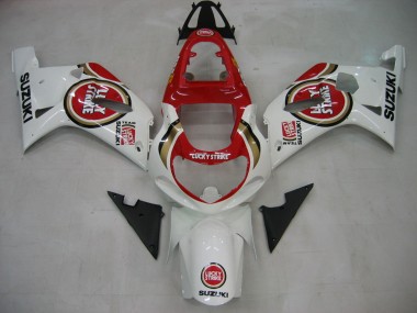 Preisgünstige Suzuki GSXR1000 Motorrad Verkleidung 2000-2002 - Weiss Rot Lucky Strike