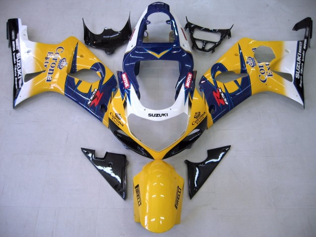 Preisgünstige Suzuki GSXR1000 Motorrad Verkleidung 2000-2002 - Gelb Dunkel Blau Weiss Motul Corona