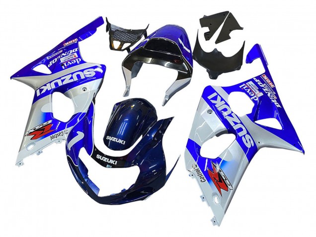 Preisgünstige Suzuki GSXR1000 Motorrad Verkleidung 2000-2002 - Blau Weiss Silber Castrol Dunlop