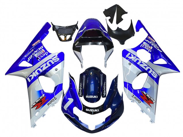 Preisgünstige Suzuki GSXR1000 Motorrad Verkleidung 2000-2002 - Blau Weiss Silber Castrol Dunlop