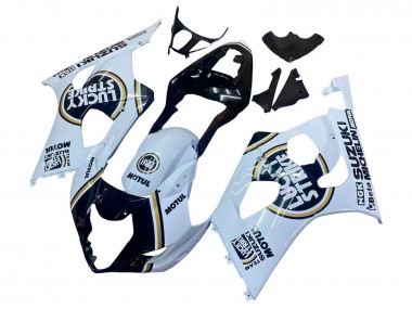 Preisgünstige Suzuki GSXR 1000 Motorrad Verkleidung 2003-2004 - Weiss Schwarz Gold Motul Lucky Strike