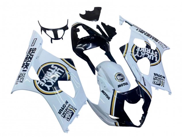 Preisgünstige Suzuki GSXR 1000 Motorrad Verkleidung 2003-2004 - Weiss Schwarz Gold Motul Lucky Strike