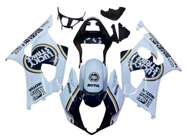 Preisgünstige Suzuki GSXR 1000 Motorrad Verkleidung 2003-2004 - Weiss Schwarz Gold Motul Lucky Strike