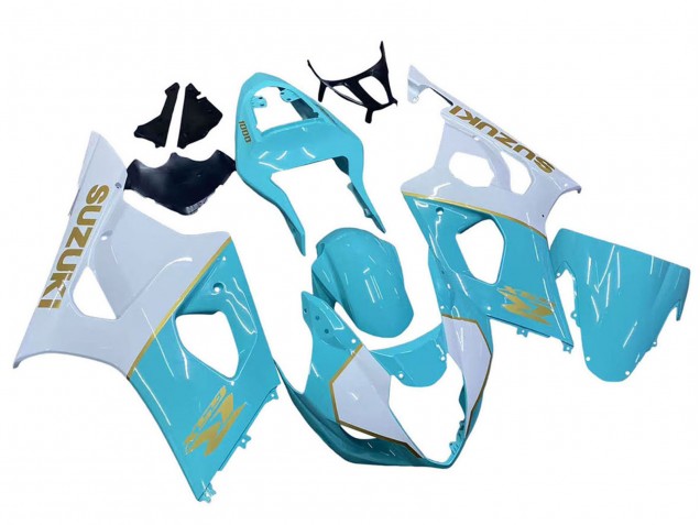 Preisgünstige Suzuki GSXR 1000 Motorrad Verkleidung 2003-2004 - Weiss Hellblau Gold