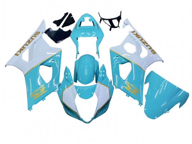Preisgünstige Suzuki GSXR 1000 Motorrad Verkleidung 2003-2004 - Weiss Hellblau Gold