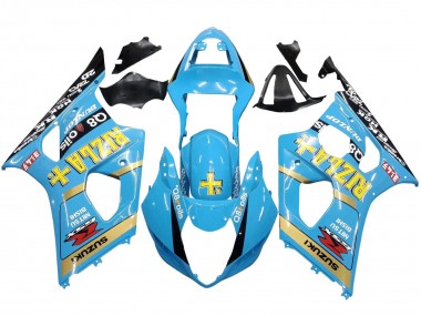 Preisgünstige Suzuki GSXR 1000 Motorrad Verkleidung 2003-2004 - Hellblau Gelb Schwarz Rizla Motul