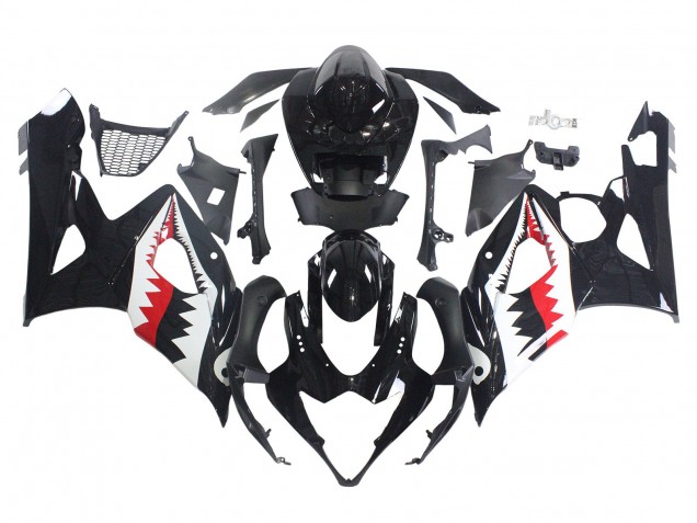 Preisgünstige Suzuki GSXR 1000 Motorrad Verkleidung 2005-2006 - Glanzendes Schwarz Rot Weiss Hai