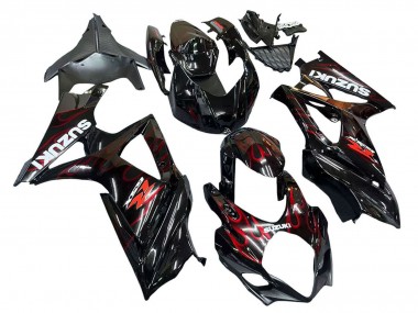 Preisgünstige Suzuki GSXR 1000 Motorrad Verkleidung 2007-2008 - Schwarz Rot Flamme