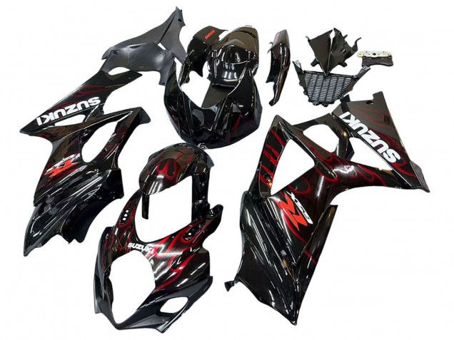 Preisgünstige Suzuki GSXR 1000 Motorrad Verkleidung 2007-2008 - Schwarz Rot Flamme