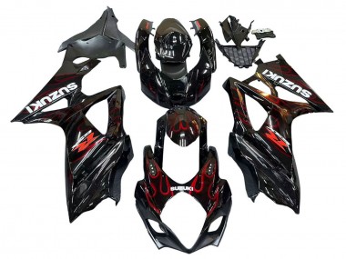 Preisgünstige Suzuki GSXR 1000 Motorrad Verkleidung 2007-2008 - Schwarz Rot Flamme
