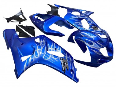 Preisgünstige Suzuki GSXR 600 / GSXR 750 Motorrad Verkleidung 2001-2003 - Blau mit Weiss Flamme