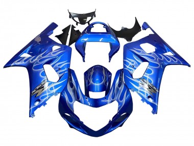 Preisgünstige Suzuki GSXR 600 / GSXR 750 Motorrad Verkleidung 2001-2003 - Blau mit Weiss Flamme
