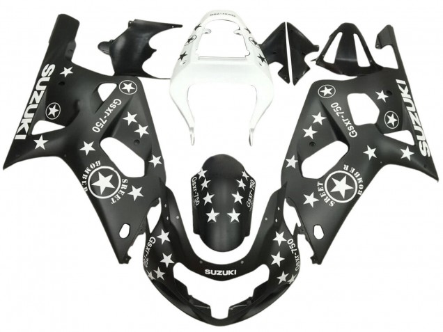 Preisgünstige Suzuki GSXR 600 / GSXR 750 Motorrad Verkleidung 2001-2003 - Glanzendes Schwarz Weiss Stern
