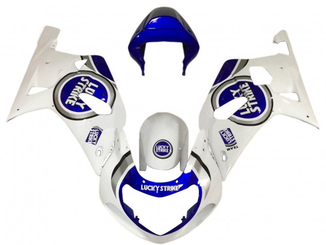 Preisgünstige Suzuki GSXR 600 / GSXR 750 Motorrad Verkleidung 2001-2003 - Weiss Blau Lucky Strike