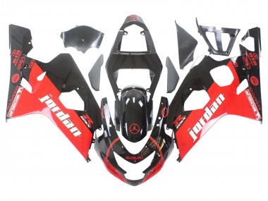 Preisgünstige Suzuki GSXR 600 / GSXR 750 Motorrad Verkleidung 2004-2005 - Glanzendes Schwarz Rot Jordan Michelin
