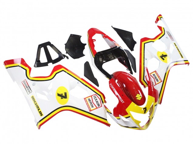 Preisgünstige Suzuki GSXR 600 / GSXR 750 Motorrad Verkleidung 2004-2005 - Weiss Rot Gelb Michelin Texaon Heron 7