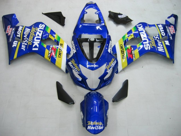 Preisgünstige Suzuki GSXR 600 / GSXR 750 Motorrad Verkleidung 2004-2005 - Blau Weiss Gelb Grun Telefumica Motul MoviStar