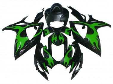 Preisgünstige Suzuki GSXR 600 / GSXR 750 Motorrad Verkleidung 2004-2005 - Glanzendes Schwarz Grun Flamme