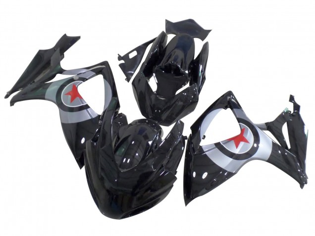 Preisgünstige Suzuki GSXR 600 / GSXR 750 Motorrad Verkleidung 2004-2005 - Glanzendes Schwarz Silber Rot Stern