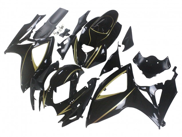 Preisgünstige Suzuki GSXR 600 / GSXR 750 Motorrad Verkleidung 2006-2007 - Glanzendes Schwarz Gold Streifen
