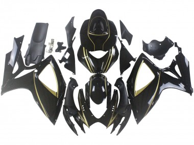 Preisgünstige Suzuki GSXR 600 / GSXR 750 Motorrad Verkleidung 2006-2007 - Glanzendes Schwarz Gold Streifen