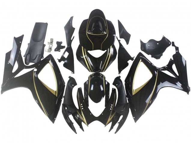 Preisgünstige Suzuki GSXR 600 / GSXR 750 Motorrad Verkleidung 2006-2007 - Glanzendes Schwarz Gold Streifen