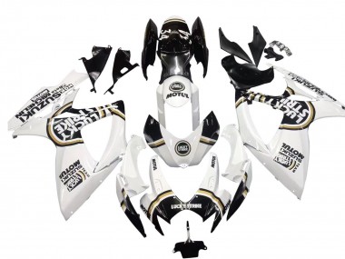 Preisgünstige Suzuki GSXR 600 / GSXR 750 Motorrad Verkleidung 2006-2007 - Weiss Schwarz Lucky Strike Motul