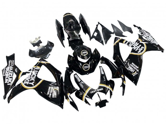 Preisgünstige Suzuki GSXR 600 / GSXR 750 Motorrad Verkleidung 2006-2007 - Glanzendes Schwarz Weiss Motul Lucky Strike