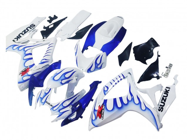 Preisgünstige Suzuki GSXR 600 / GSXR 750 Motorrad Verkleidung 2006-2007 - Weiss Blau Flamme