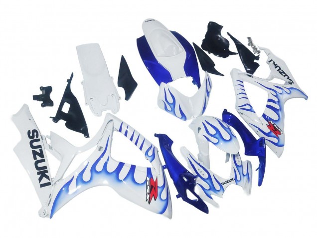 Preisgünstige Suzuki GSXR 600 / GSXR 750 Motorrad Verkleidung 2006-2007 - Weiss Blau Flamme