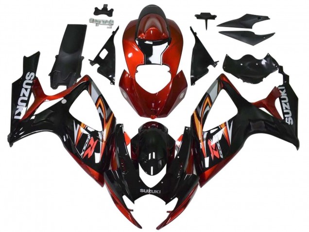 Preisgünstige Suzuki GSXR 600 / GSXR 750 Motorrad Verkleidung 2006-2007 - Rot Glanzendes Schwarz Orange