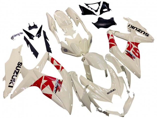 Preisgünstige Suzuki GSXR 600 / GSXR 750 Motorrad Verkleidung 2008-2010 - Creme Weiss Rot Schwarz