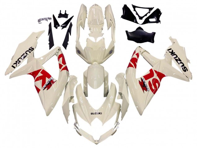 Preisgünstige Suzuki GSXR 600 / GSXR 750 Motorrad Verkleidung 2008-2010 - Creme Weiss Rot Schwarz
