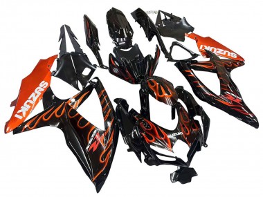 Preisgünstige Suzuki GSXR 600 / GSXR 750 Motorrad Verkleidung 2008-2010 - Glanzendes Schwarz Orange Flamme