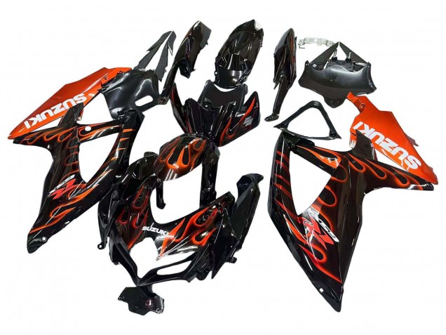 Preisgünstige Suzuki GSXR 600 / GSXR 750 Motorrad Verkleidung 2008-2010 - Glanzendes Schwarz Orange Flamme