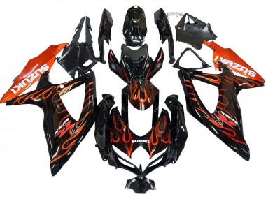 Preisgünstige Suzuki GSXR 600 / GSXR 750 Motorrad Verkleidung 2008-2010 - Glanzendes Schwarz Orange Flamme