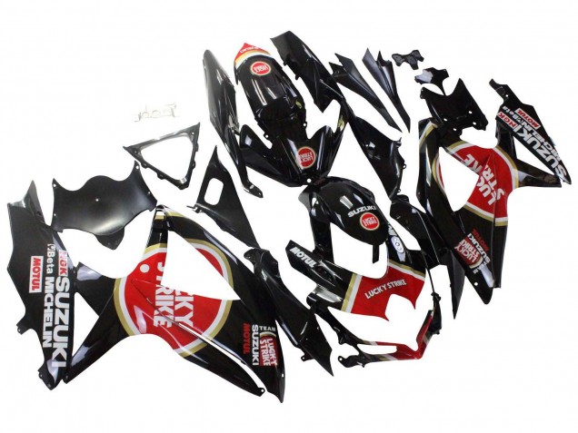 Preisgünstige Suzuki GSXR 600 / GSXR 750 Motorrad Verkleidung 2008-2010 - Glanzendes Schwarz Rot Weiss Motul Lucky Strike