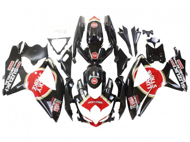 Preisgünstige Suzuki GSXR 600 / GSXR 750 Motorrad Verkleidung 2008-2010 - Glanzendes Schwarz Rot Weiss Motul Lucky Strike