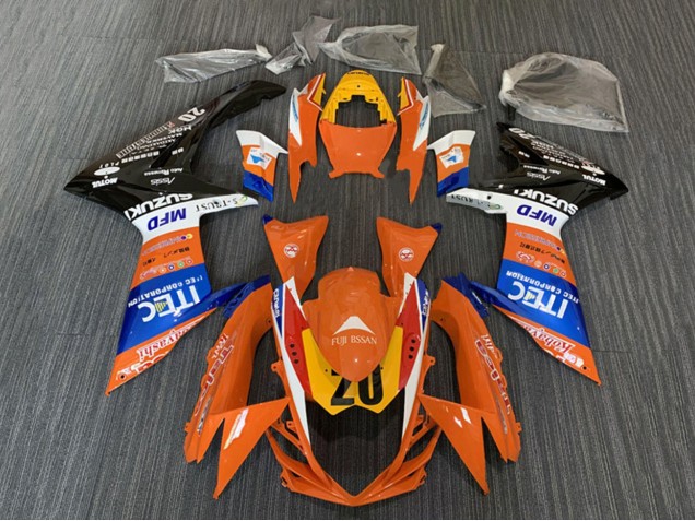 Preisgünstige Suzuki GSXR 600 / GSXR 750 Motorrad Verkleidung 2008-2010 - Orange Blau Weiss Schwarz ITEC