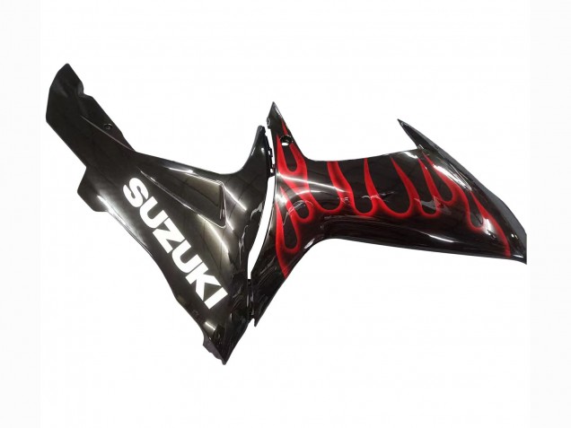 Preisgünstige Suzuki GSXR 600 / GSXR 750 Motorrad Verkleidung 2011-2024 - Glanzendes Schwarz Rot Flamme