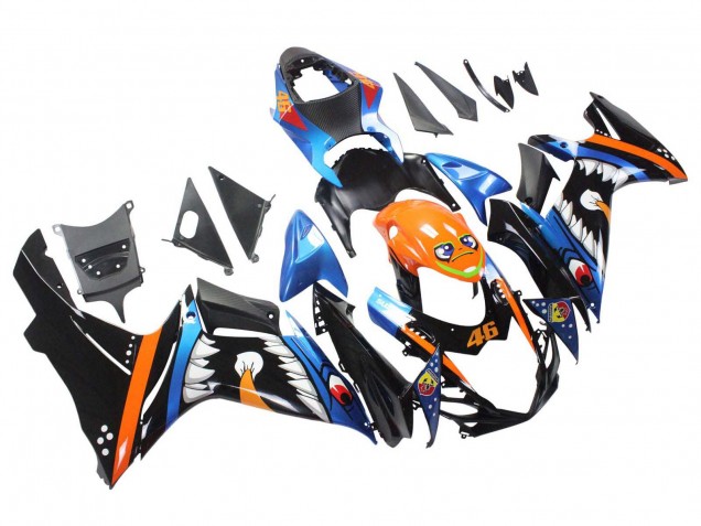 Preisgünstige Suzuki GSXR 600 / GSXR 750 Motorrad Verkleidung 2011-2024 - Hellblau Orange Schwarz Weiss Hai 46