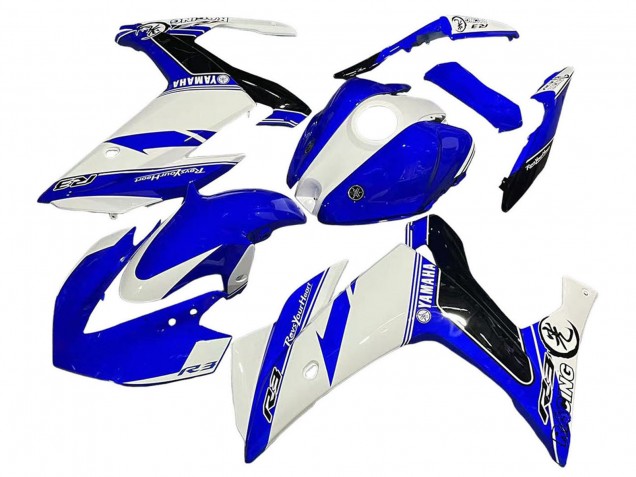 Preisgünstige Yamaha YZF R3/R25 Motorrad Verkleidung 2015-2018 - Weiss Blau Schwarz Rennen