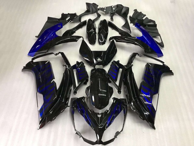 Preisgünstige Kawasaki EX650 Motorrad Verkleidung 2012-2016 - Glanzendes Schwarz Blau Flamme
