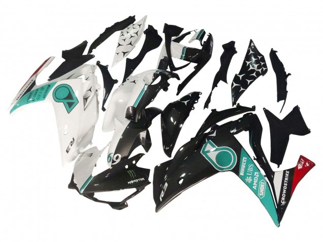 Preisgünstige Yamaha YZF R3/R25 Motorrad Verkleidung 2015-2018 - Weiss Grun Glanzendes Schwarz